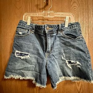 Cat & Jack Girls denim shorts with distress and patching, frayed hem XL